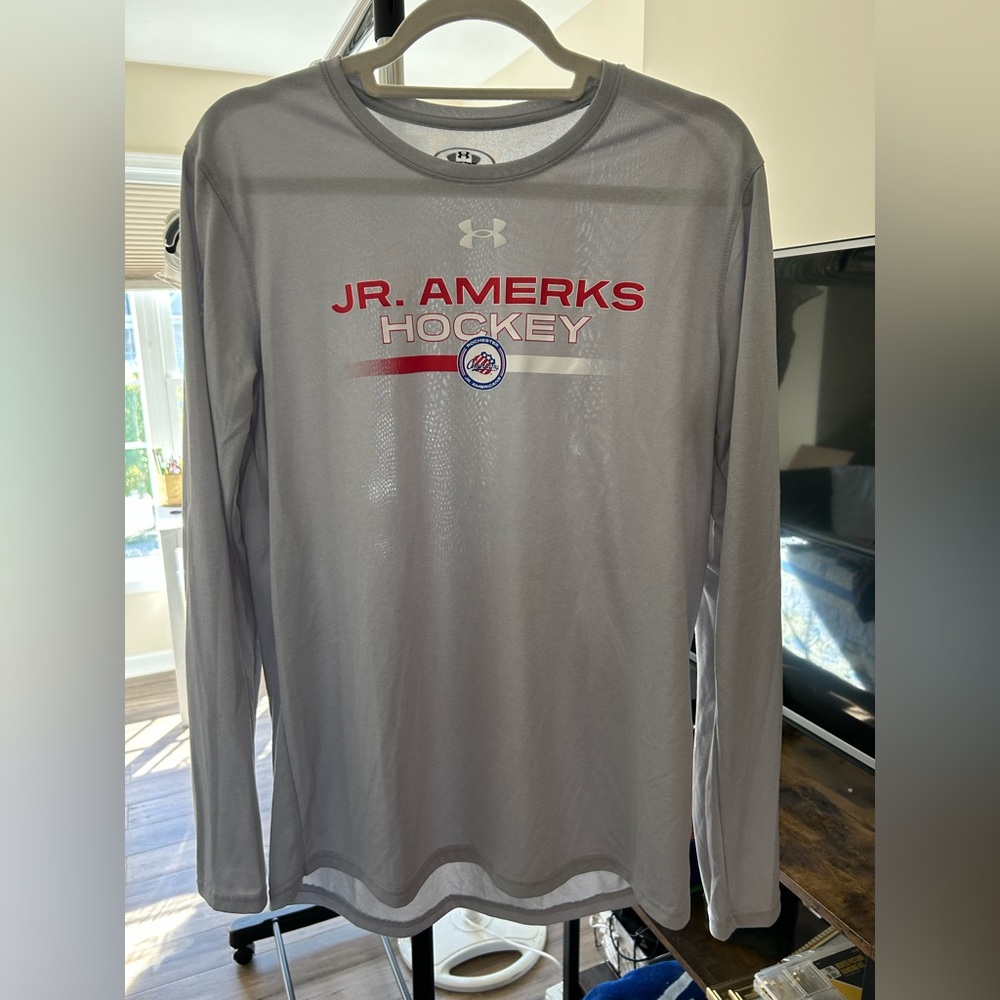 Under Armour Gray Long Sleeve Hockey Tee Rochester Junior Amerks Drifit